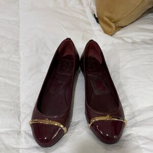 Tory Burch Burgundy Flats with Gold Accent 6 M